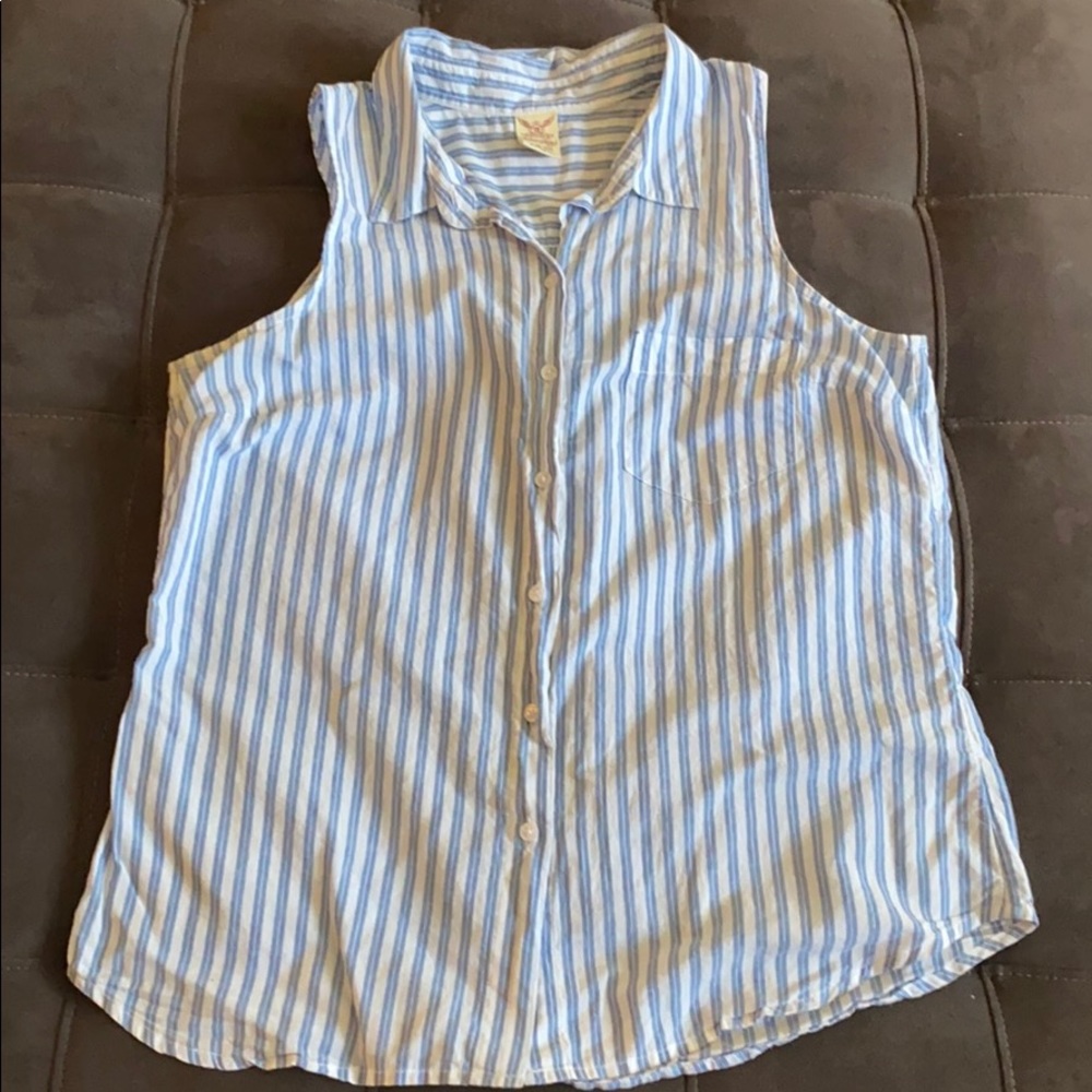 Striped Sleeveless Button Down